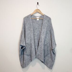 Cocogio Italy Wool Alpaca Blend Open Cardigan Shawl Shrug Poncho Ribbed Cozy OS